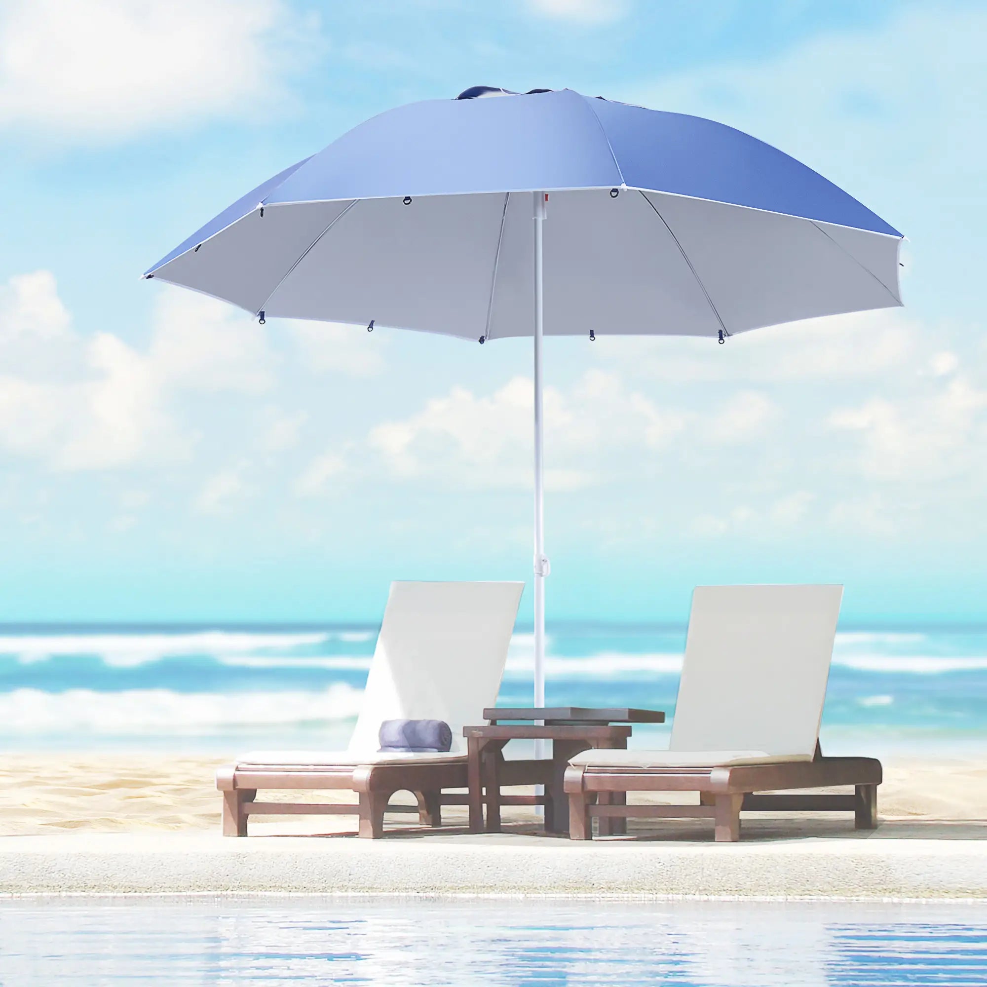 7.5ft 2-in-1 Beach Umbrella, UV50 Protection, Blue Beach Umbrellas at Gallery Canada