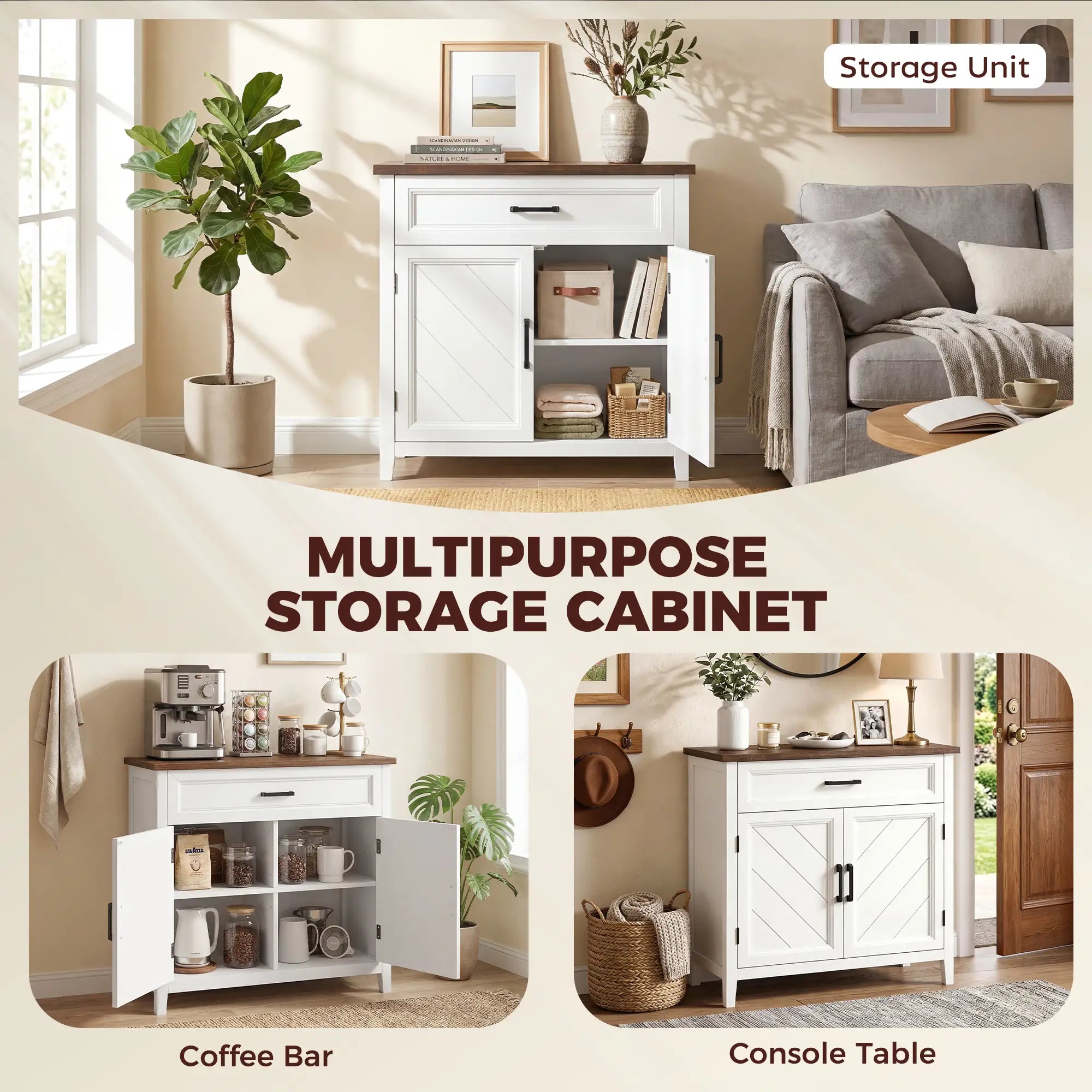 Modern Farmhouse Sideboard Buffet Cabinet, Adjustable Shelf, 2 Doors Storage Cabinets at Gallery Canada