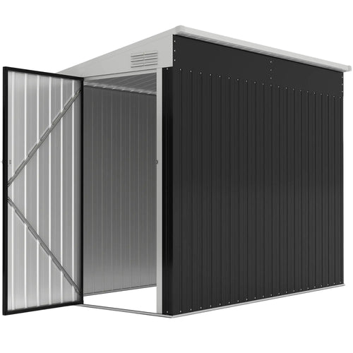4' x 8' Outdoor Storage Shed, Metal Tool Shed, Lockable Door, Air Vents, Dark Grey