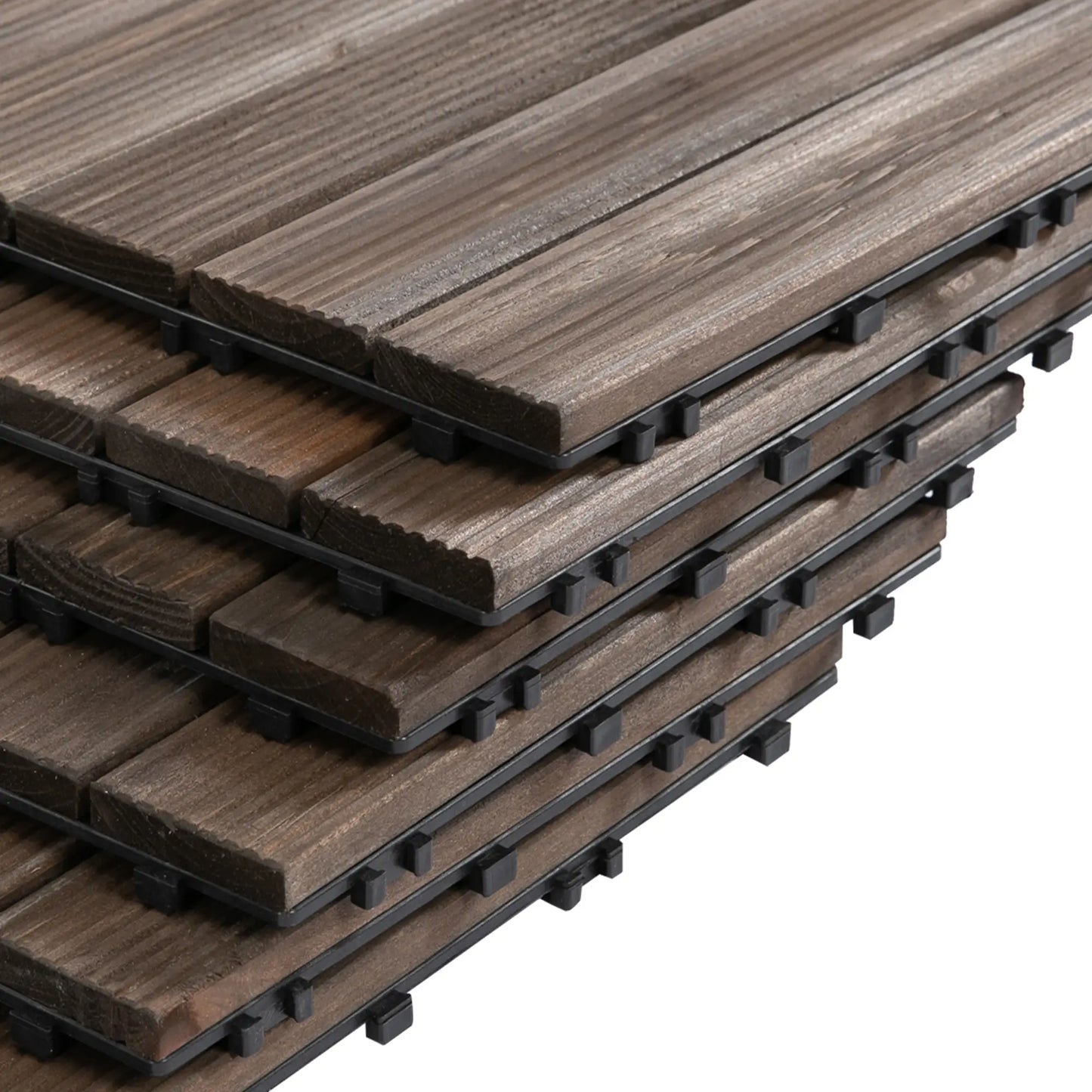 27 Pcs Wood Interlocking Deck Tiles, 12 x 12in, Black Deck Tiles at Gallery Canada