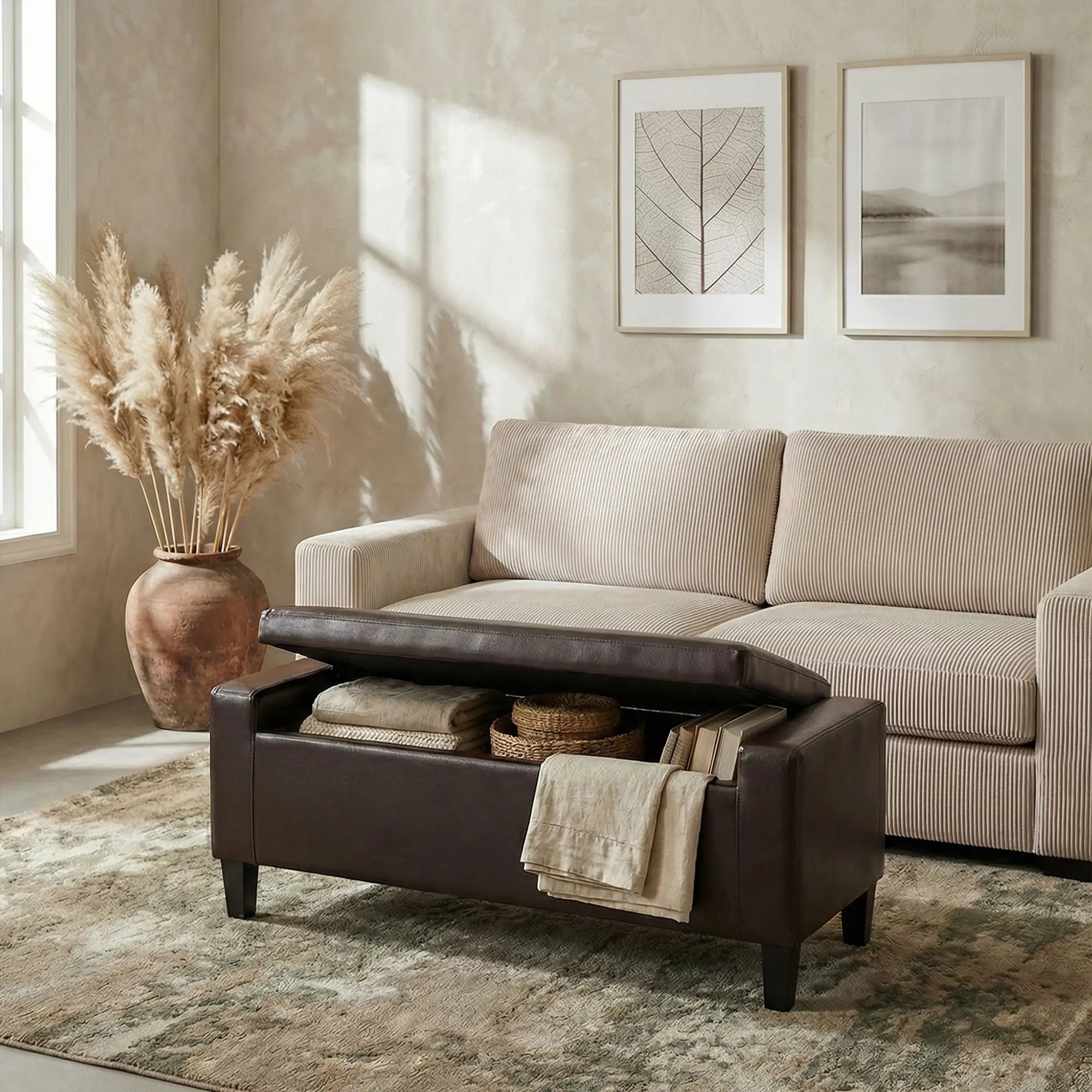 Storage Ottoman Bench, PU Leather, Tufted Design, Brown Storage Ottomans & Benches at Gallery Canada