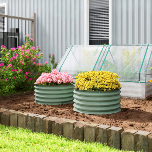Set of 2 Raised Garden Beds, Metal Planter Box, Easy Assembly, Green