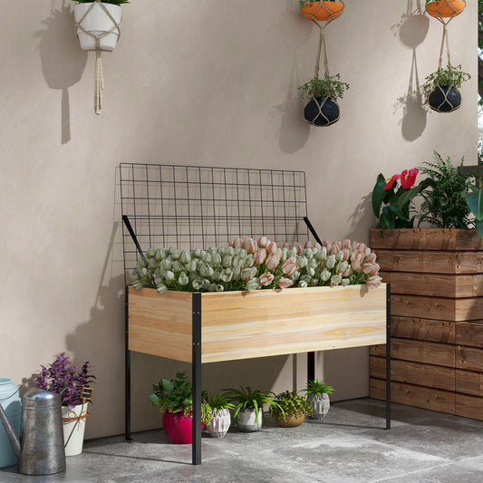 Wooden Planter Box with Metal Legs, Raised Garden Bed with Trellis and Bed Liner, for Vegetables Flowers Herbs - Gallery Canada