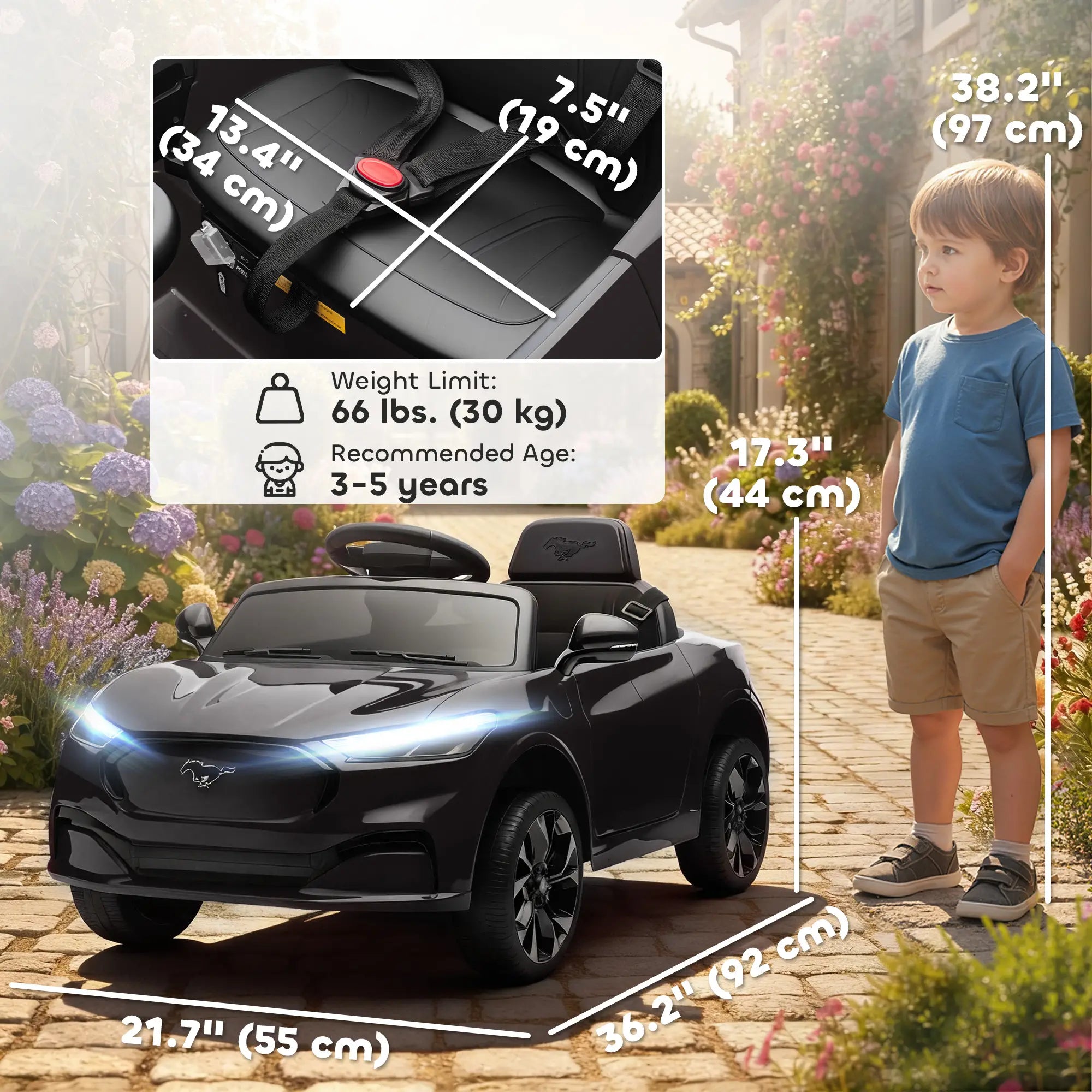 Ride On Car For Kids, 12V Electric Car, Remote Control, LED Light, Music, Black Electric Toy Cars at Gallery Canada