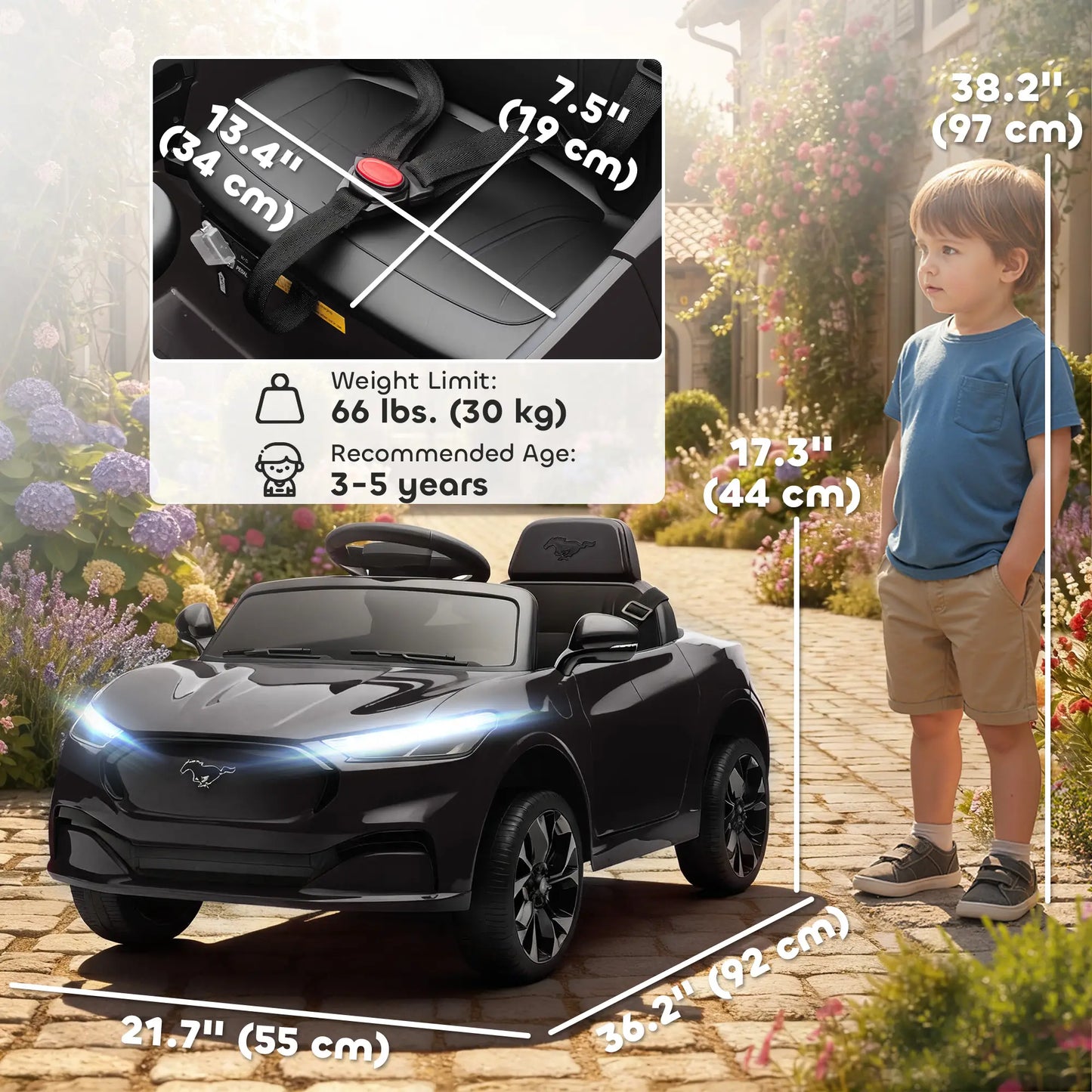 Ride On Car For Kids, 12V Electric Car, Remote Control, LED Light, Music, Black Electric Toy Cars at Gallery Canada