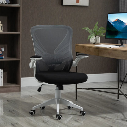 Mesh Office Chair, Swivel Task Desk, Lumbar Support, Flip-Up Arm, Adjustable Height, Grey/Black Task Chairs at Gallery Canada
