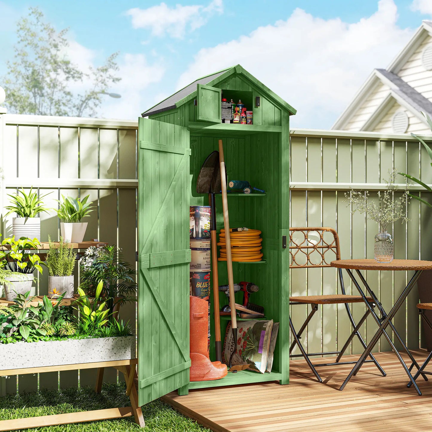 30" x 21" x 71" Garden Storage Shed, Outdoor Tool House, 3 Tier Shelves, Green Sheds at Gallery Canada