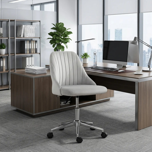 Velvet Adjustable Height Swivel Chair, For Makeup Office Bedroom, Grey Task Chairs Grey at Gallery Canada