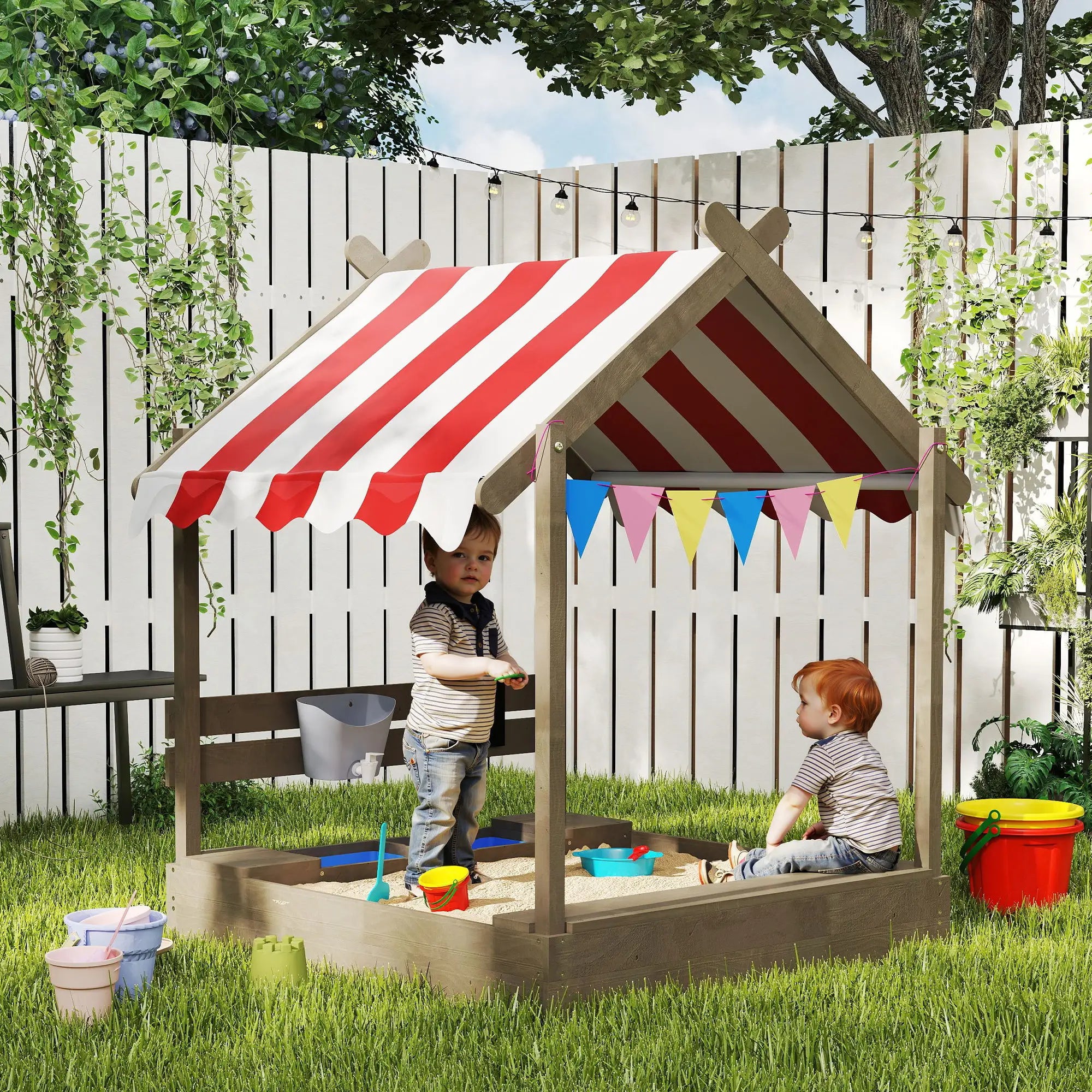 Outdoor Wooden Sandbox With Cover, 3-7 Years Old, Backyard, Grey Sandboxes & Accessories at Gallery Canada