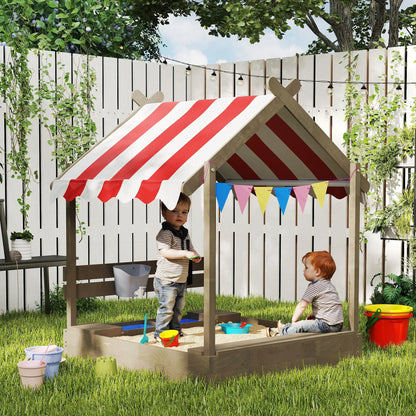 Outdoor Wooden Sandbox With Cover, 3-7 Years Old, Backyard, Grey Sandboxes & Accessories at Gallery Canada
