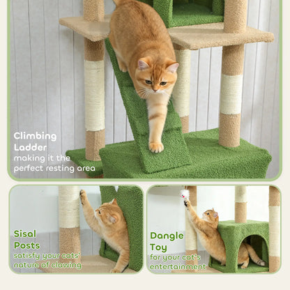 68-Inch Cat Scratching Tree, Multi-Level Activity Center, Green