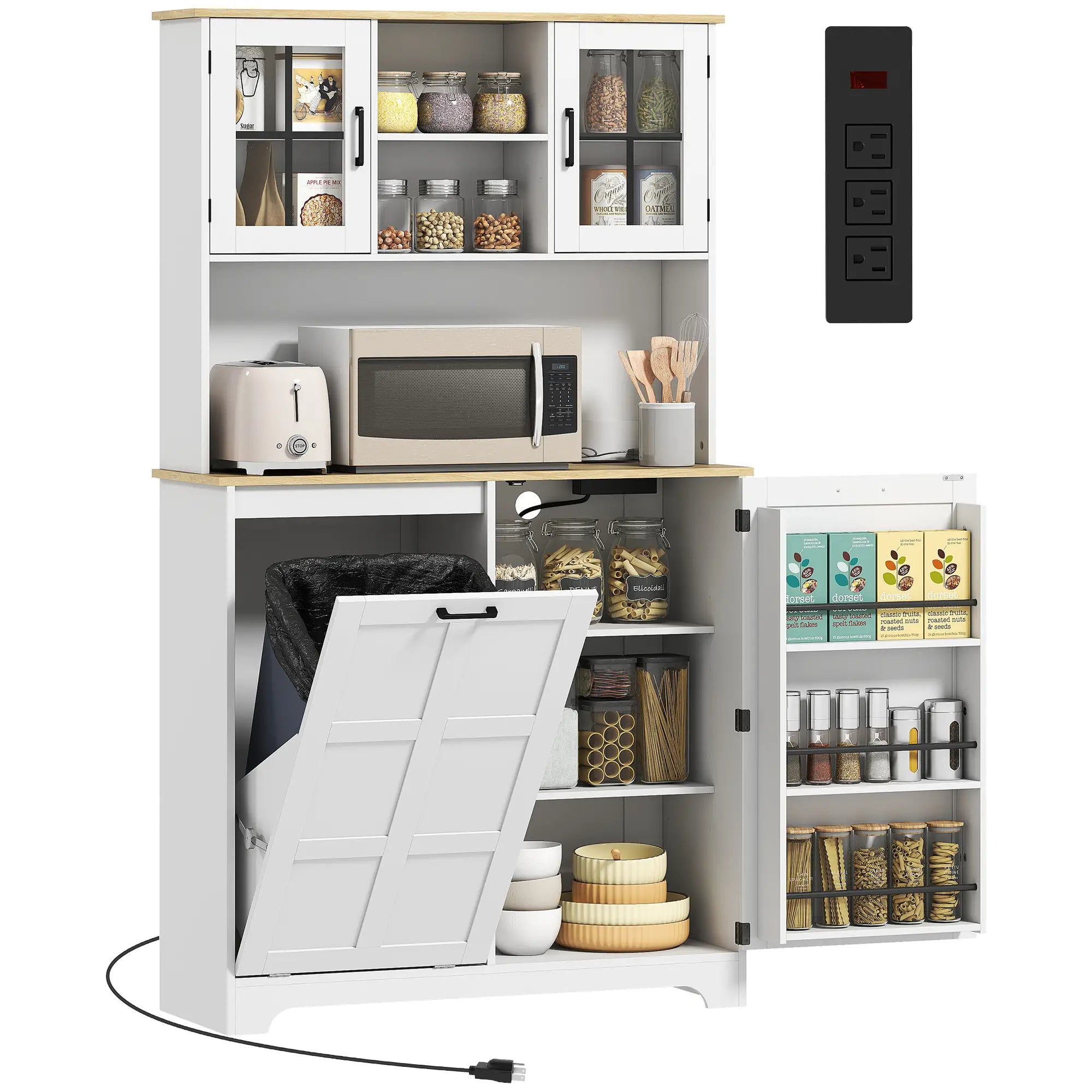 Kitchen Pantry Cabinet, 7 Gallon Trash Can, Adjustable Shelves, White Kitchen Pantry Cabinets at Gallery Canada