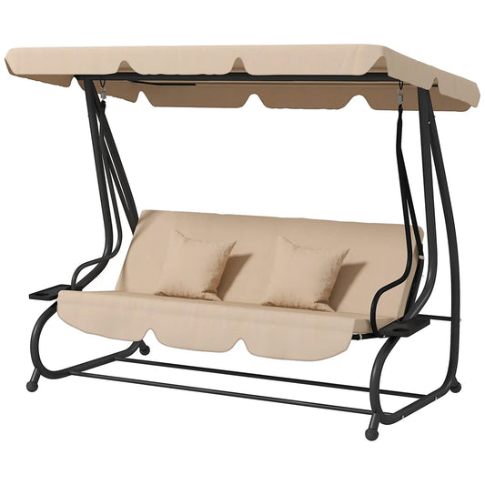 3-Seat Outdoor Swing Chair, Adjustable Canopy, Removable Cushions, Light Brown Porch Swings with Canopy Light Brown at Gallery Canada