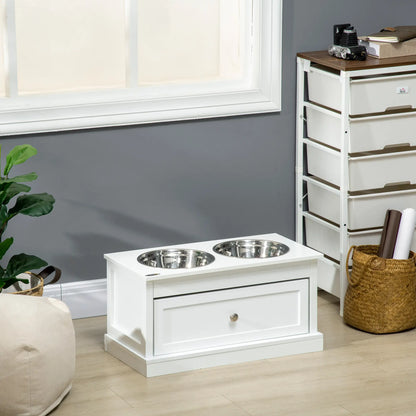 Elevated Dog Bowls, Storage Drawer, Large, White Dog Bowls at Gallery Canada