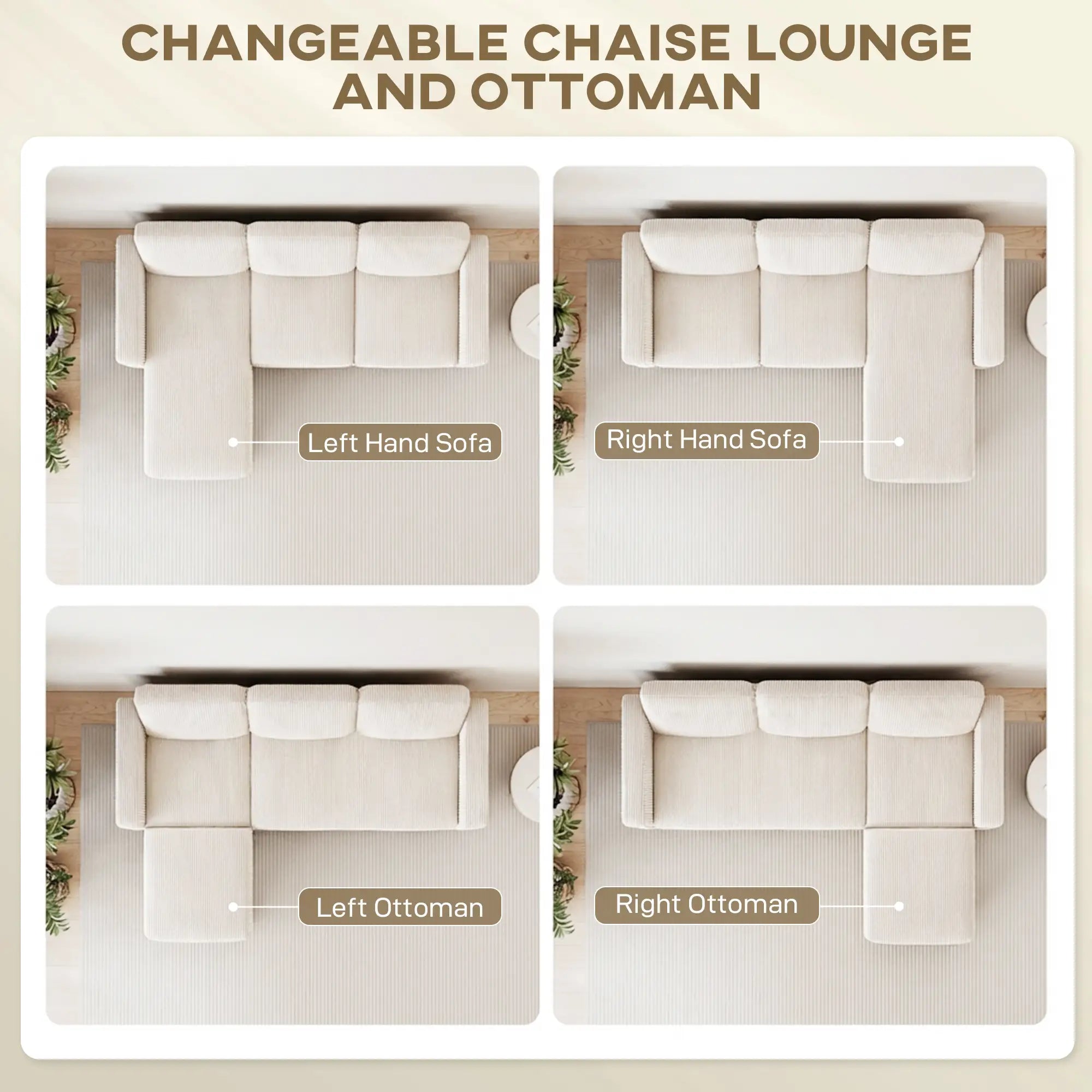 L Shaped Sectional Sofa, With Chaise Or Ottoman, Cream White 3-Seater Sofas at Gallery Canada