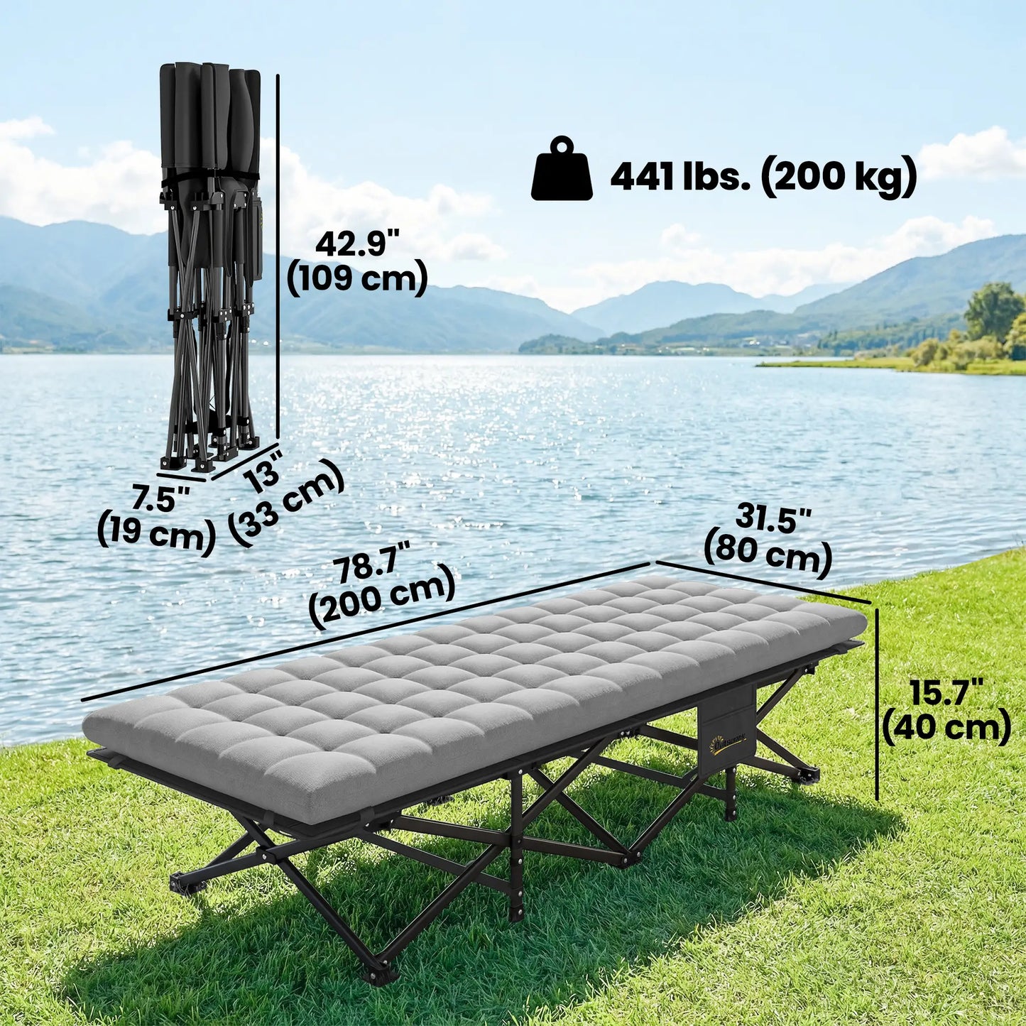 Camping Cot With Soft Pad, 32" Extra Wide, Grey Camping Cots at Gallery Canada