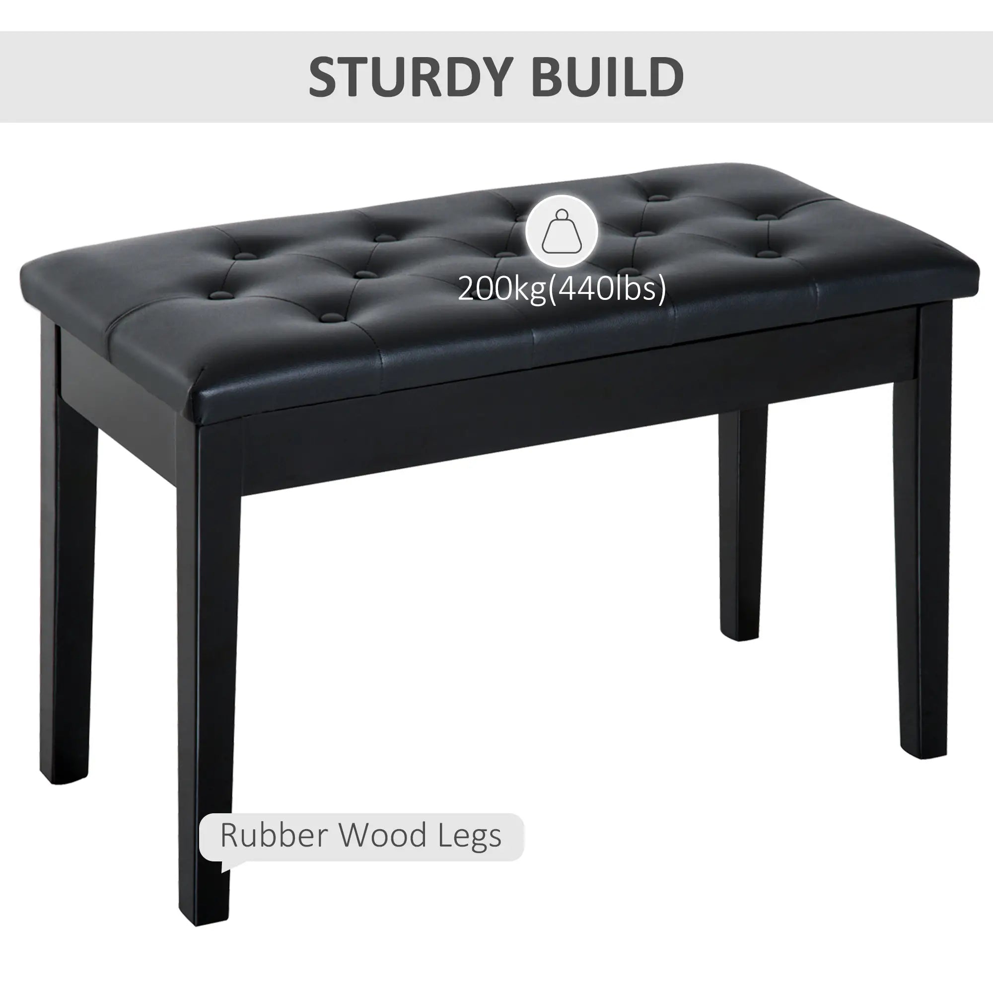 30 Piano Bench, Padded Cushion, Storage, Faux Leather, Black Piano Benches at Gallery Canada