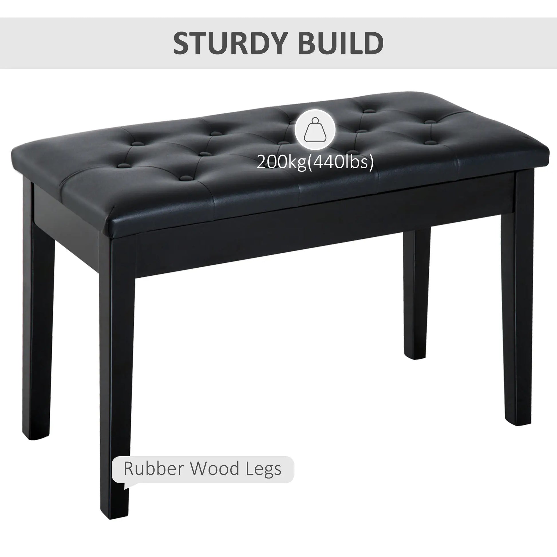 30 Piano Bench, Padded Cushion, Storage, Faux Leather, Black Piano Benches at Gallery Canada