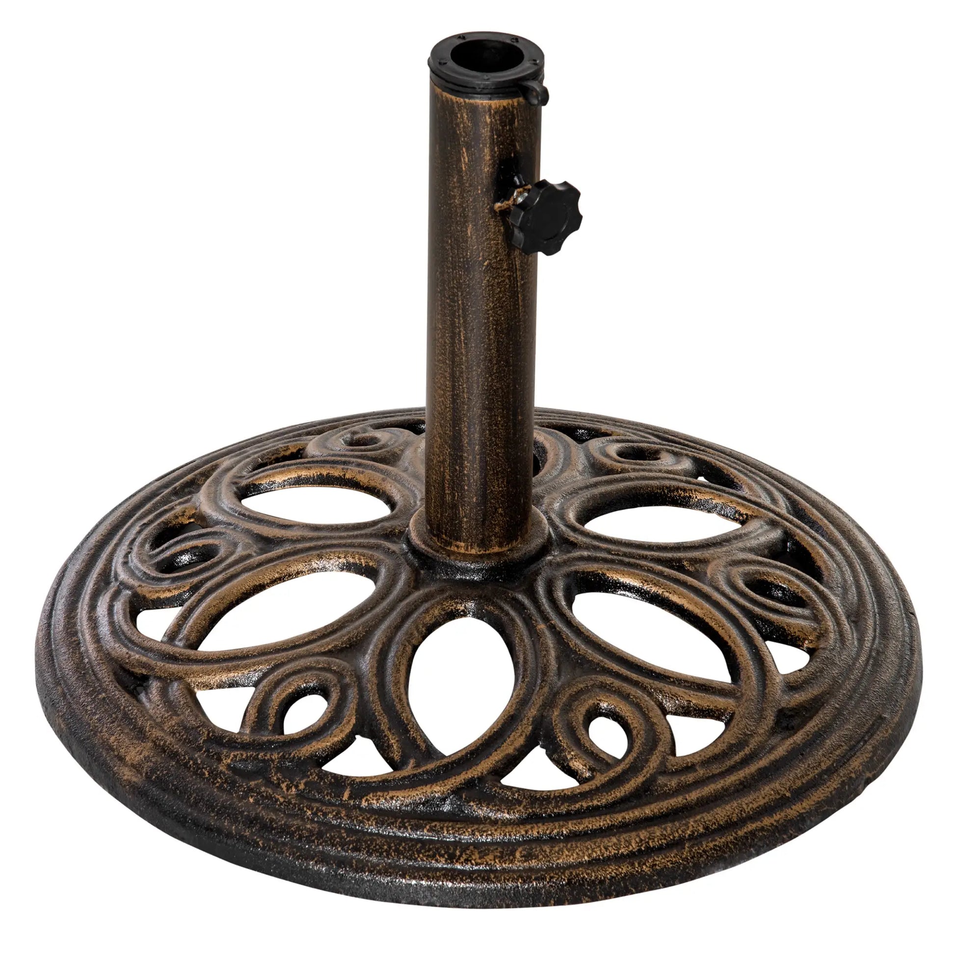 Round Cast Iron Umbrella Base Stand, Outdoor, Fit Dia. 1.5", 2" Pole, Bronze Umbrella Bases at Gallery Canada