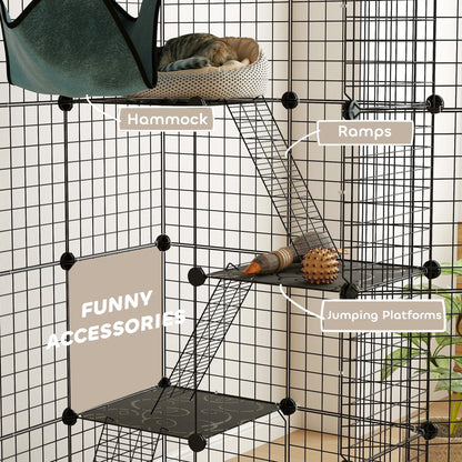 4-Tier Large Cat Cage with Hammock, Platforms, Ramps, Black Outdoor Cat Enclosures at Gallery Canada