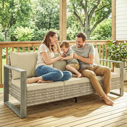 3-Seater Outdoor Couch, PE Wicker Patio Sofa, Khaki Patio Furniture Sets at Gallery Canada