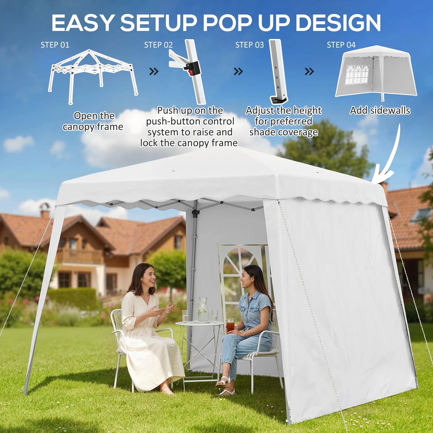 Pop Up Canopy Tent With Sidewalls, UV50+, Carry Bag, Slant Legs, 8 x 8ft Pop Up Canopies at Gallery Canada