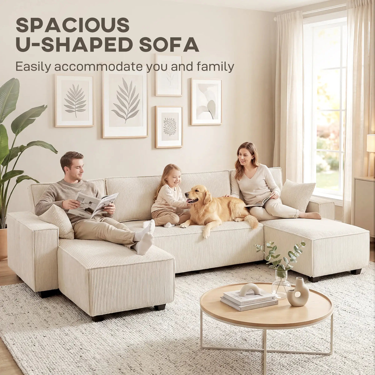 Modular U Shaped Sectional Sofa, Double Chaises, Spring Cushions, Beige L Shaped Couchs at Gallery Canada