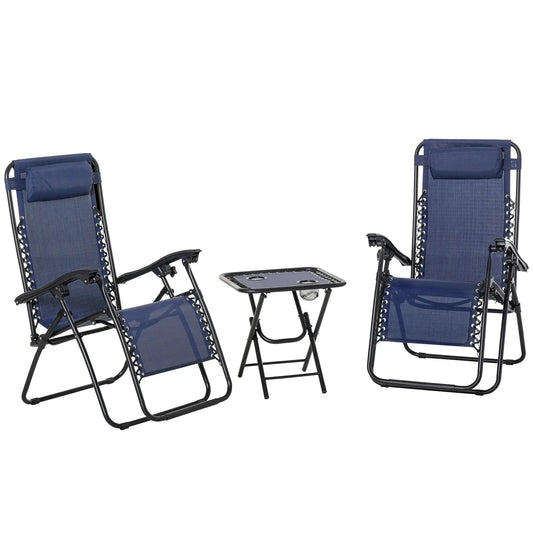 Zero Gravity Chair Set of 2, Patio Chair with Side Table, Blue Lounger Chairs Blue at Gallery Canada