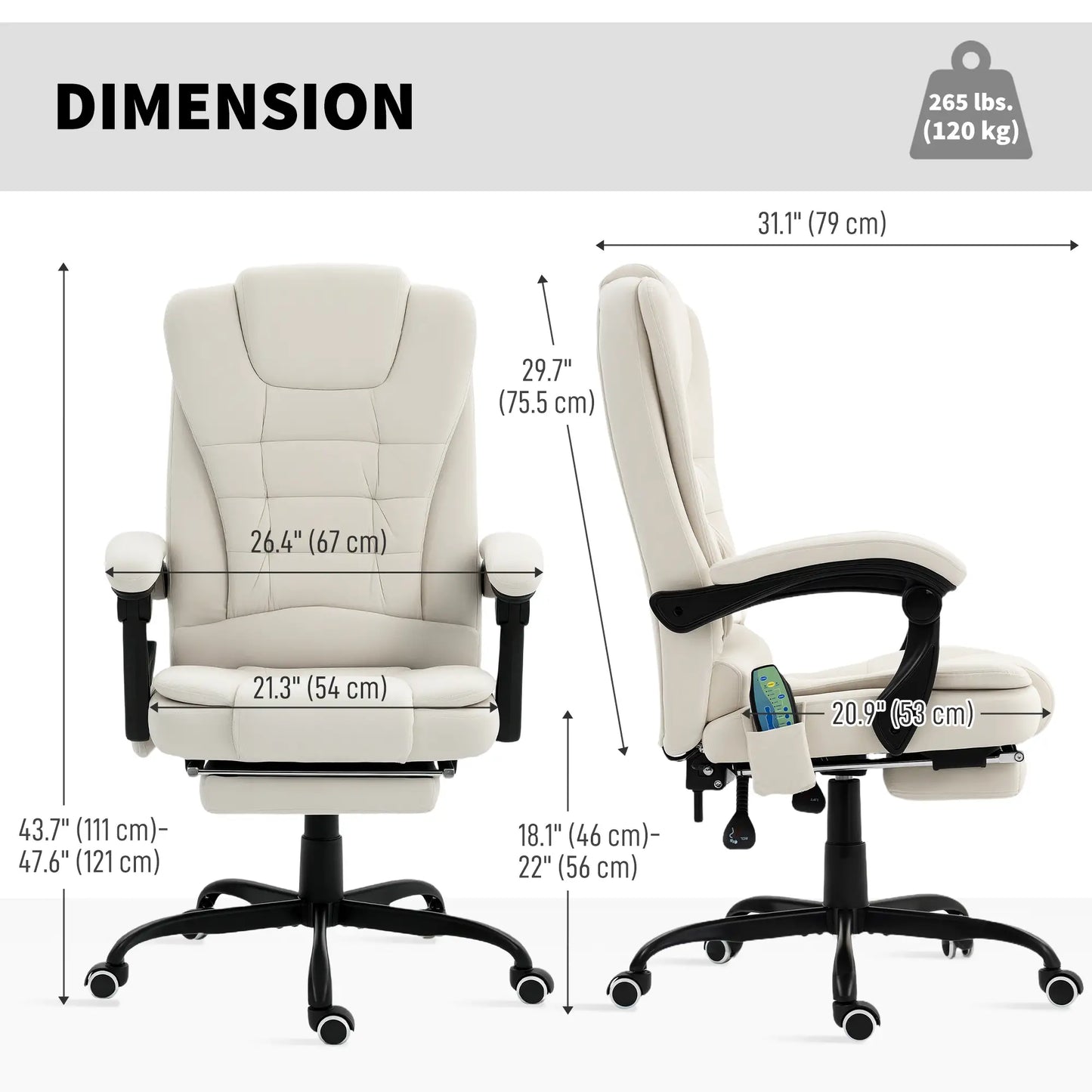 7-Point Vibrating Massage Chair, Reclining Office Chair with Footrest, Beige Massage Chairs at Gallery Canada