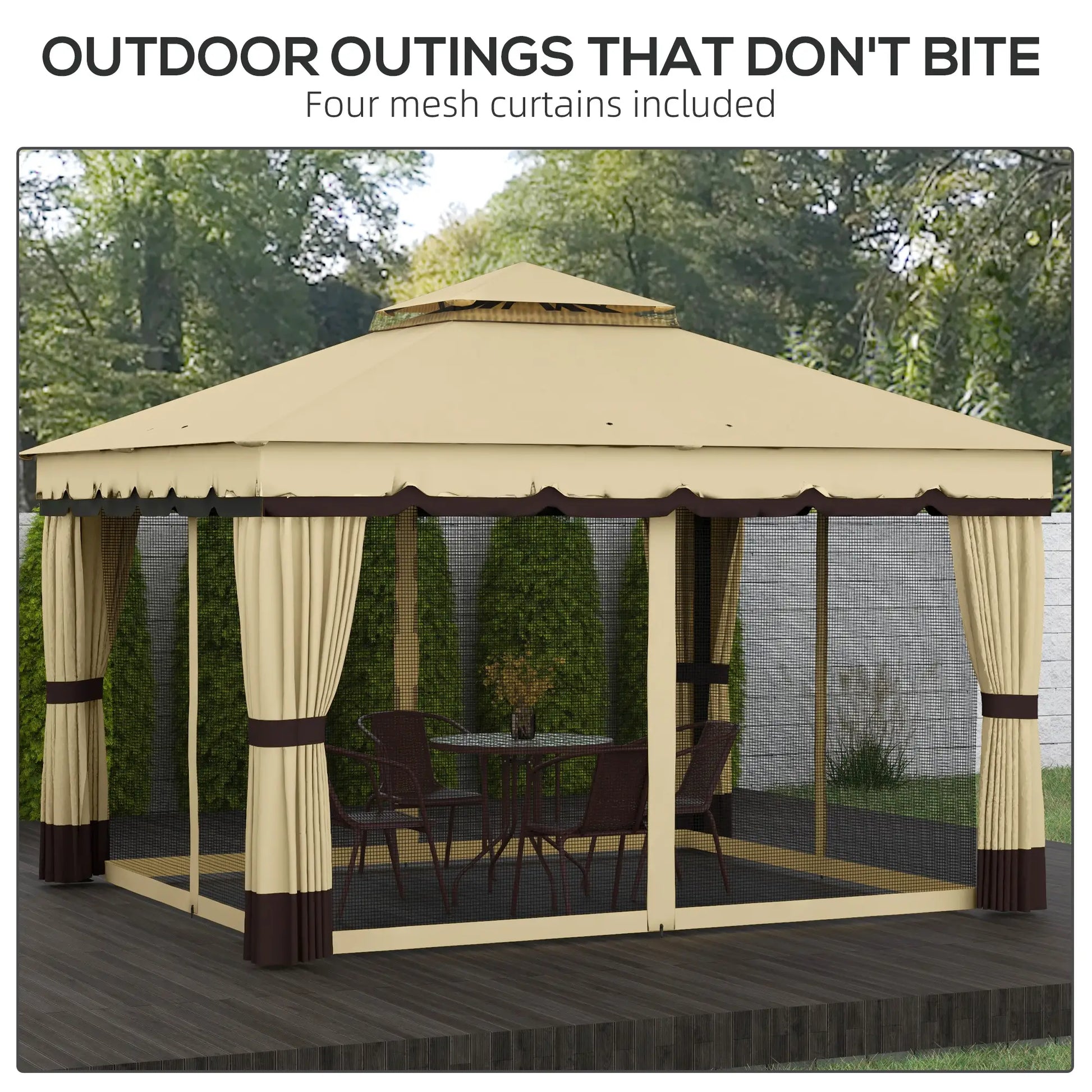 10' x 12' Double Roof Gazebo, Outdoor Canopy with Netting, Curtains Gazebos at Gallery Canada