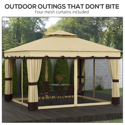 10' x 12' Double Roof Gazebo, Outdoor Canopy with Netting, Curtains Gazebos at Gallery Canada