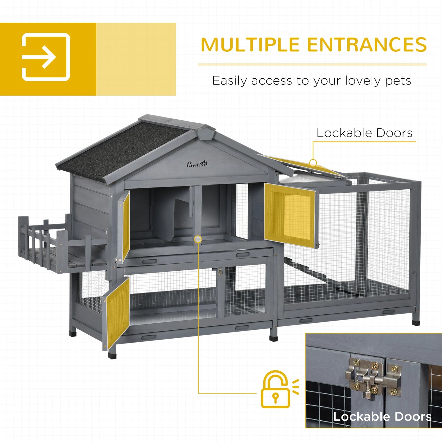 65" Wooden Rabbit Hutch, Openable Roof, Storage Box, Dark Grey Rabbit Hutch at Gallery Canada