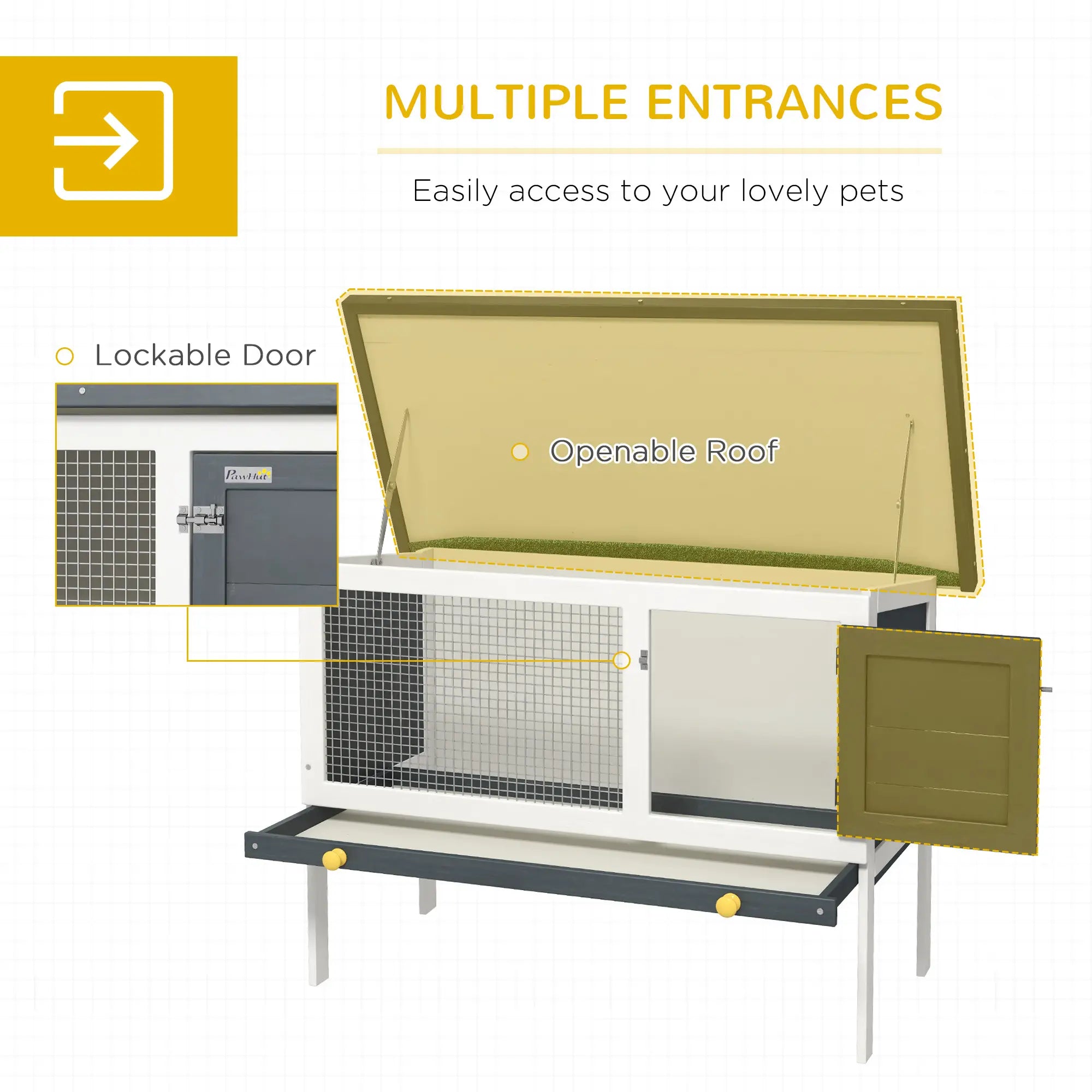 Wooden Outdoor Rabbit Hutch, Slide-Out Tray, Openable Roof, 35