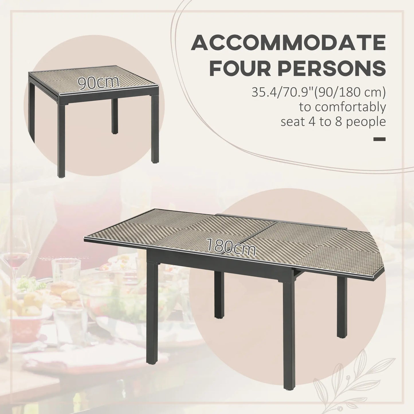 Extendable Rattan Dining Table, Aluminum Frame, 35.4"/70.9" x 35.4", Brown Patio Dinning Tables at Gallery Canada