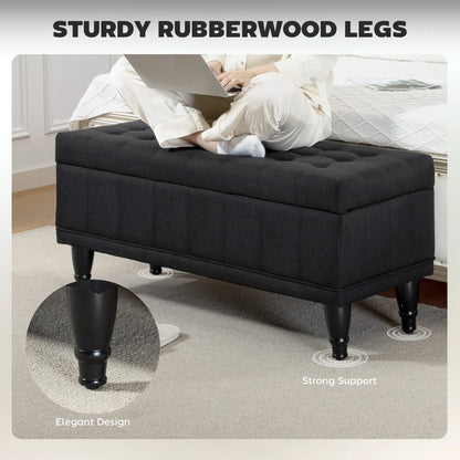 Storage Ottoman, Linen Fabric, Button Tufted, Black Storage Ottomans & Benches at Gallery Canada
