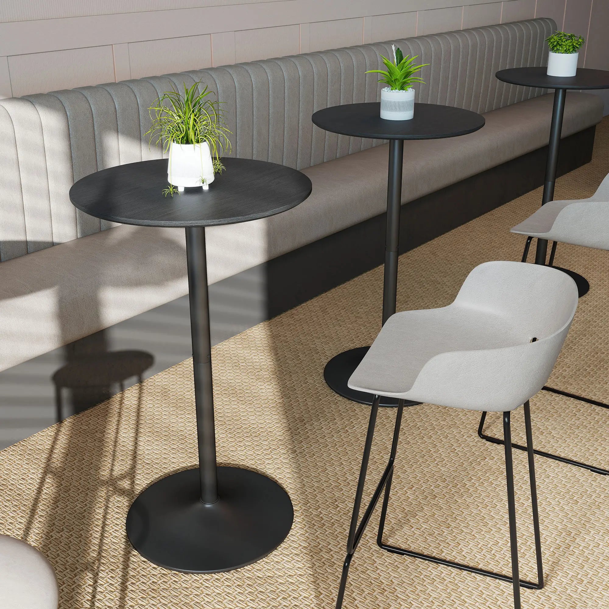 Round Table for 2, 40.2 Inch, Steel Frame, Non-Slip Base, Black Bar Tables at Gallery Canada