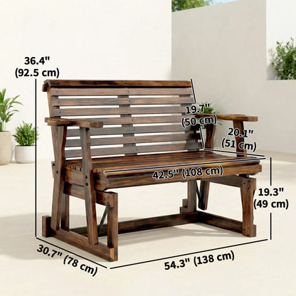 Outdoor Glider Bench, Wooden Glider Chair With 2 Cupholders Outdoor Gliders at Gallery Canada