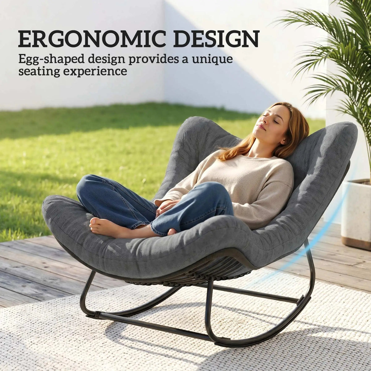 Oversized Patio Egg Rocking Chair, Padded Cushion, Rattan Wicker, Dark Grey Outdoor Rocking Chairs at Gallery Canada