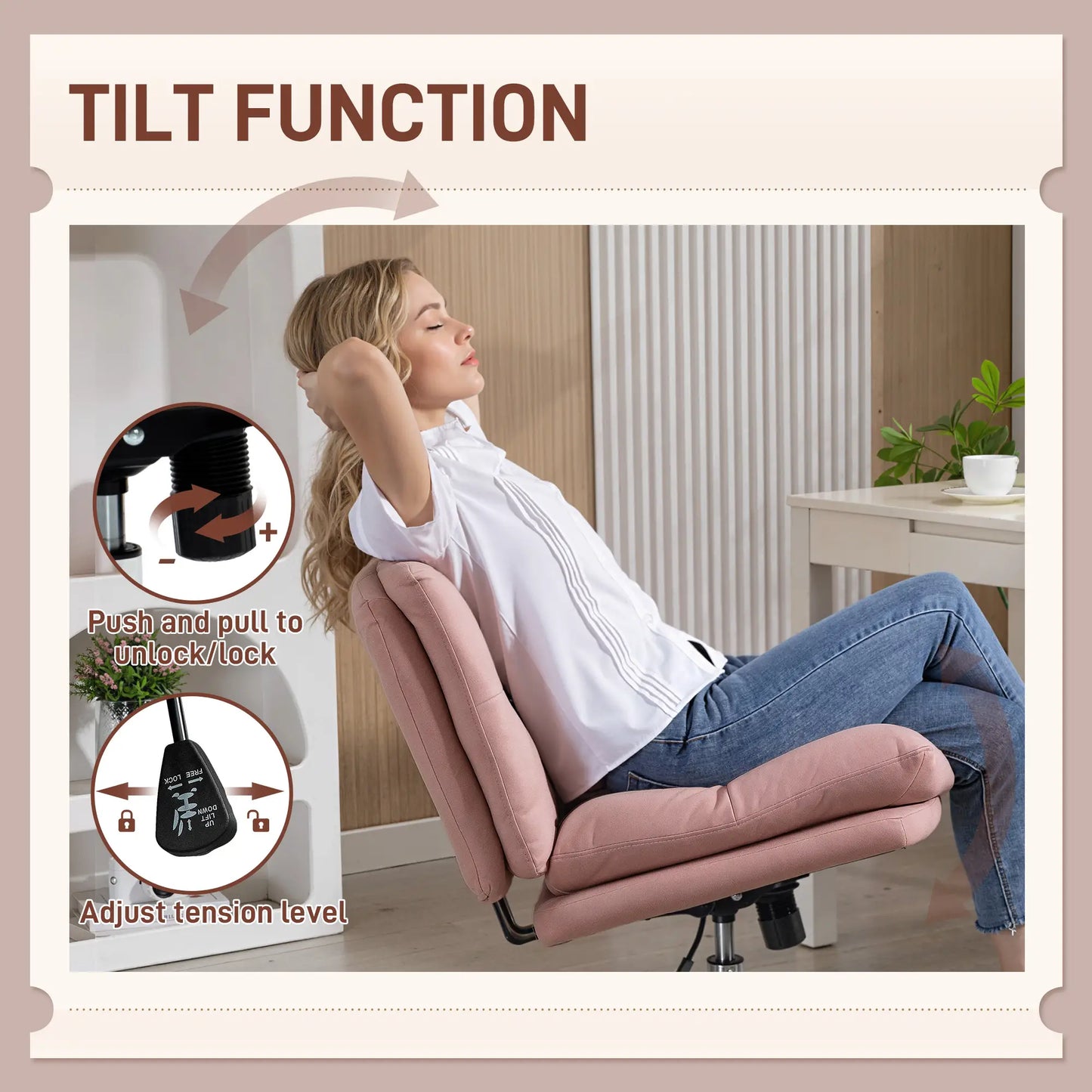 Armless Office Chair, Adjustable Height, Tilt Function, Pink Task Chairs at Gallery Canada