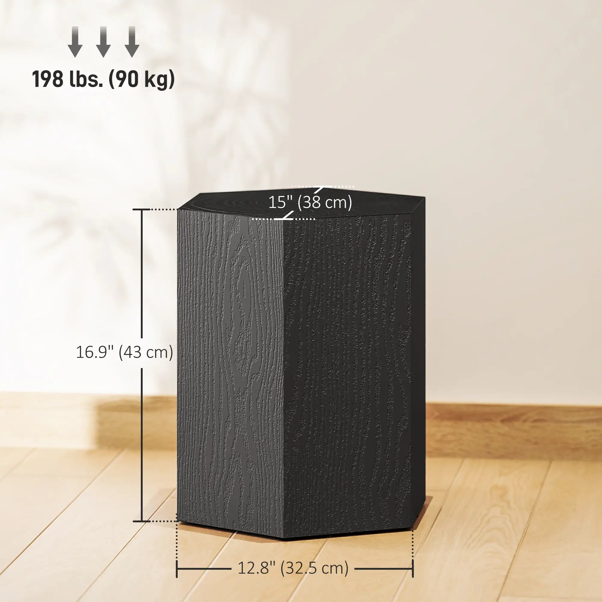 Hexagonal Side Table, Small with 4 Adjustable Feet, Indoor Outdoor, Black Side Tables at Gallery Canada