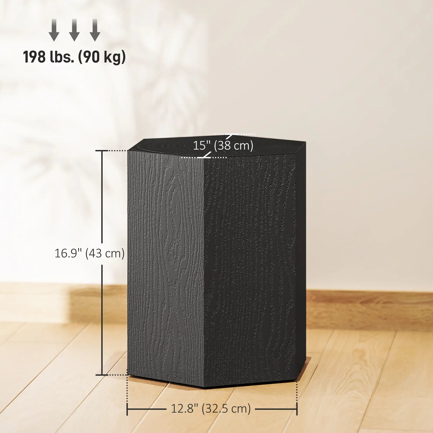 Hexagonal Side Table, Small with 4 Adjustable Feet, Indoor Outdoor, Black Side Tables at Gallery Canada