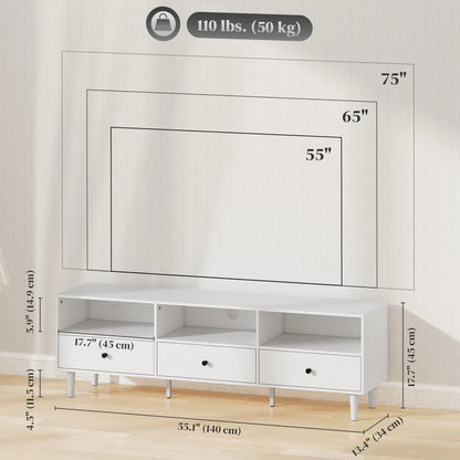 TV Stand for 75 Inches, 3 Storage Shelves, 3 Drawers, White TV Stands at Gallery Canada