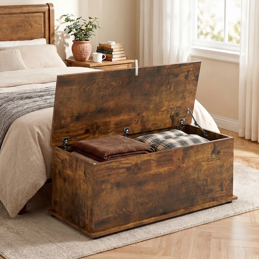 39.5" Storage Chest, Flip-Top Lid, Entryway Bench, Rustic Brown, Brown Storage Ottomans & Benches Rustic Brown at Gallery Canada