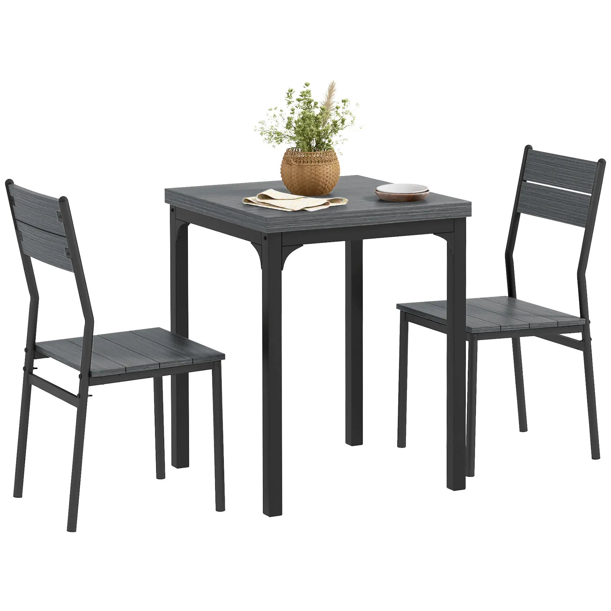 Dining Table Set for 2, 3 Piece, Metal Legs, Grey Dining Table Sets Grey Wood Effect, Black at Gallery Canada