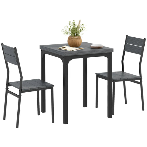 Dining Table Set for 2, 3 Piece, Metal Legs, Grey