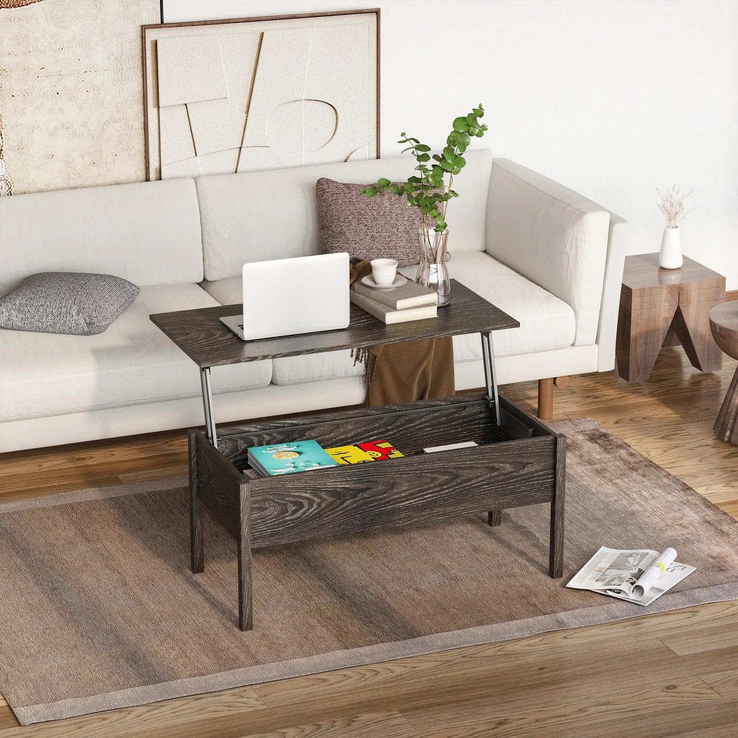 39" Lift Top Coffee Table, Hidden Storage, Living Room, Grey Coffee Tables at Gallery Canada