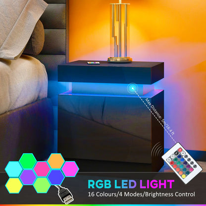 Nightstand, Bedside Table with LED Lights, 2 Drawers, Black Bedside Tables at Gallery Canada
