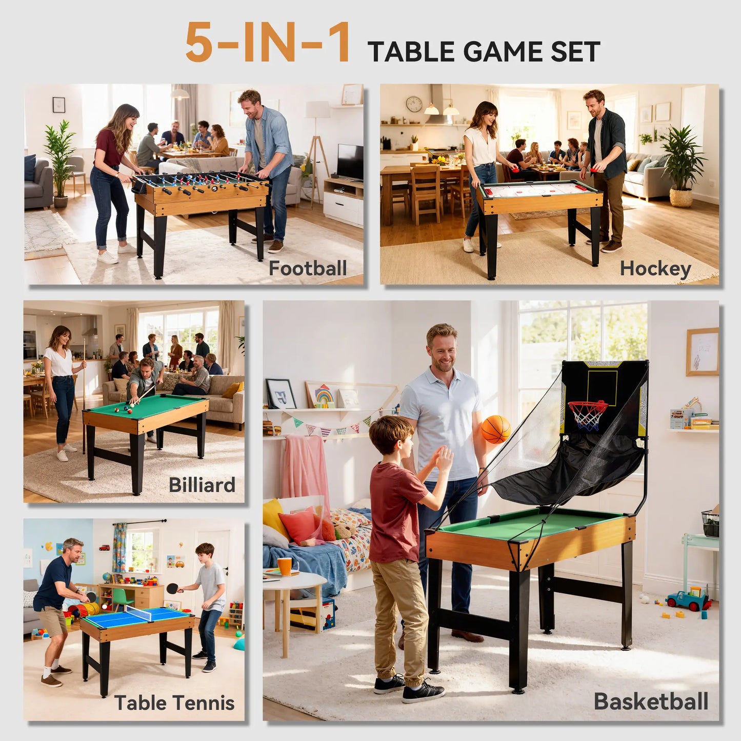 53 in 5-in-1 Multi Game Table, Foosball Pool Hockey Table Tennis Basketball