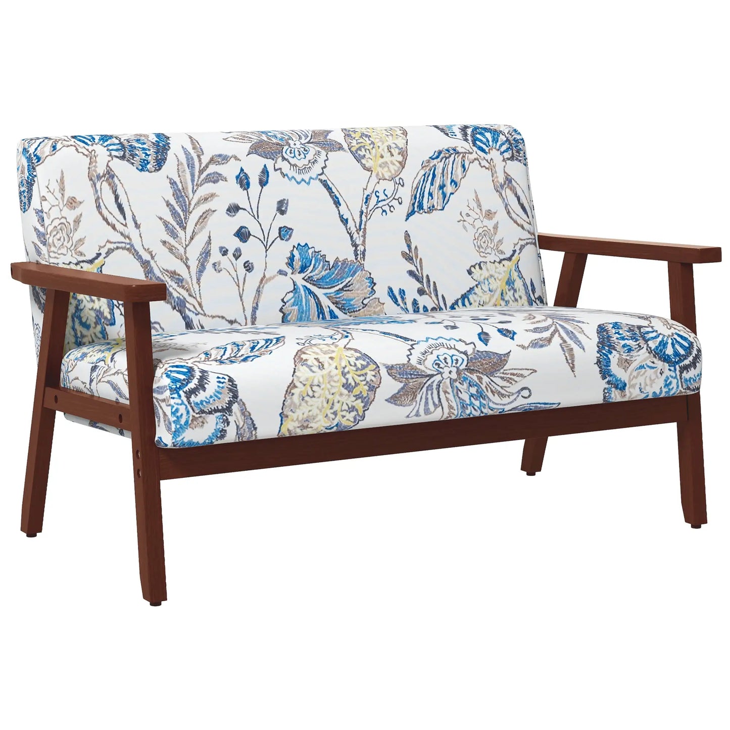 Compact Loveseat Sofa, Linen Fabric, Rubber Wood Legs, Multicolour