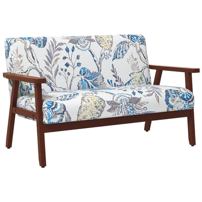 Compact Loveseat Sofa, Linen Fabric, Rubber Wood Legs, Multicolour